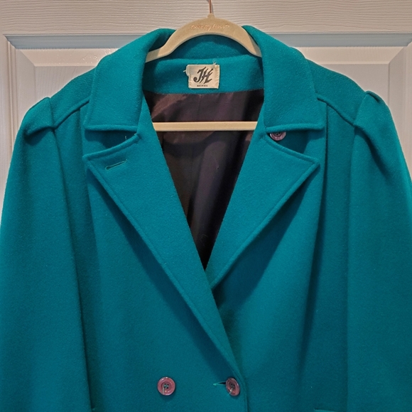 Vintage Union Made wool coat, turquoise,  women's size 14 - Picture 4 of 15